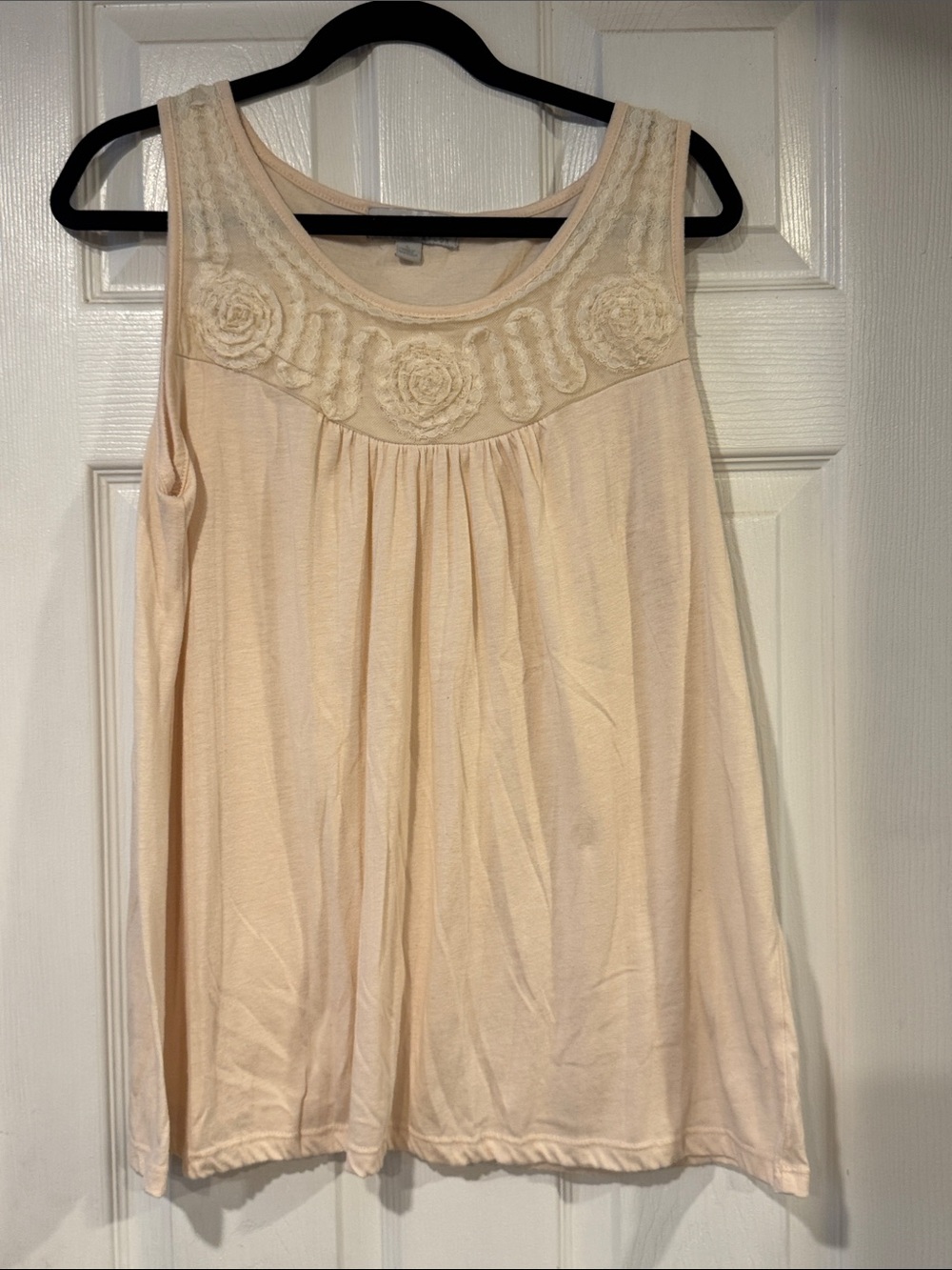 Carolyn Taylor Cream Embroidered Yoke Tank Top